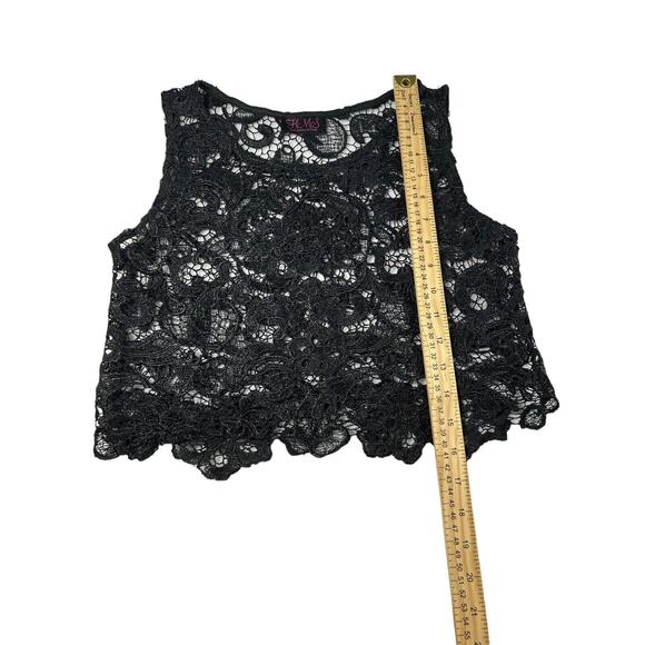 Hot Miami Black Crochet Lace Cropped Tank Top Shirt Blouse - Picture 3 of 5